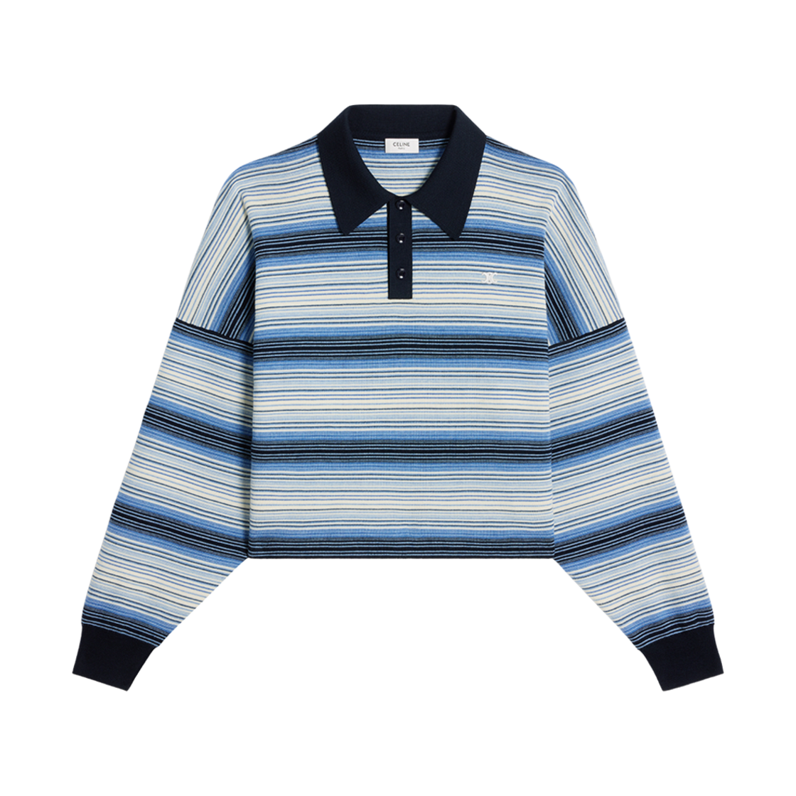 CELINE Cotton knit polo shirt with striped motif Celine