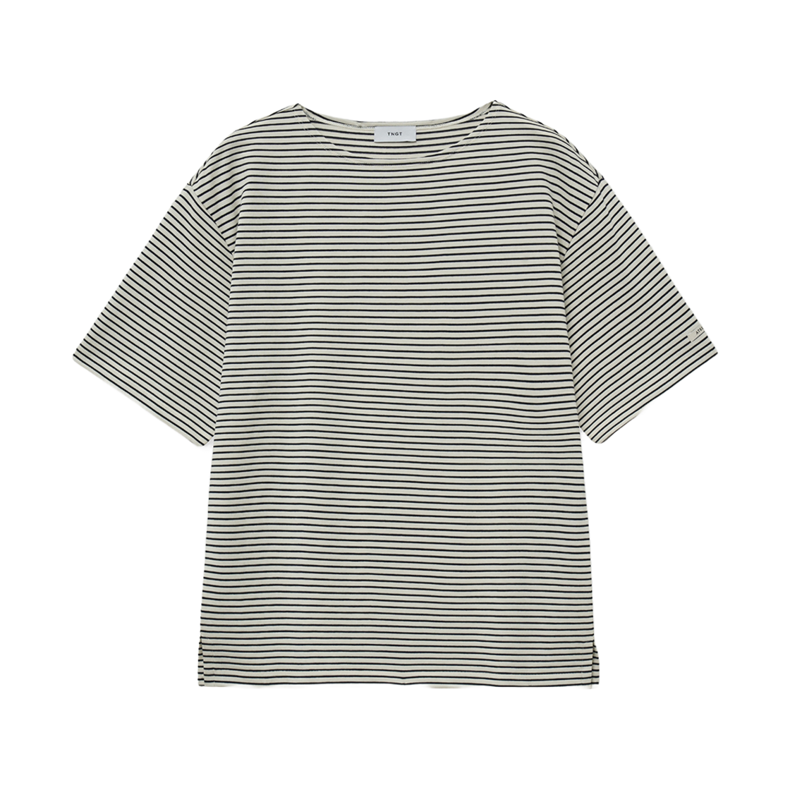 티엔지티 화이트 세미오버핏 스트라이프 보트넥 티셔츠(TNGT Semi Over-fit Stripe Boatneck T-Shirts White) - 1