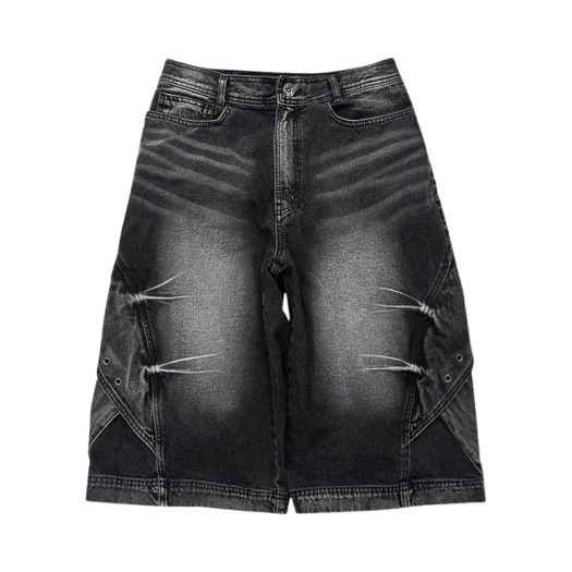 BLR2D04PT06 BLR Curved Cover Cargo Bermuda Washing Denim Pants Black