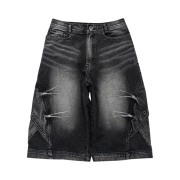 BLR Curved Cover Cargo Bermuda Washing Denim Pants Black