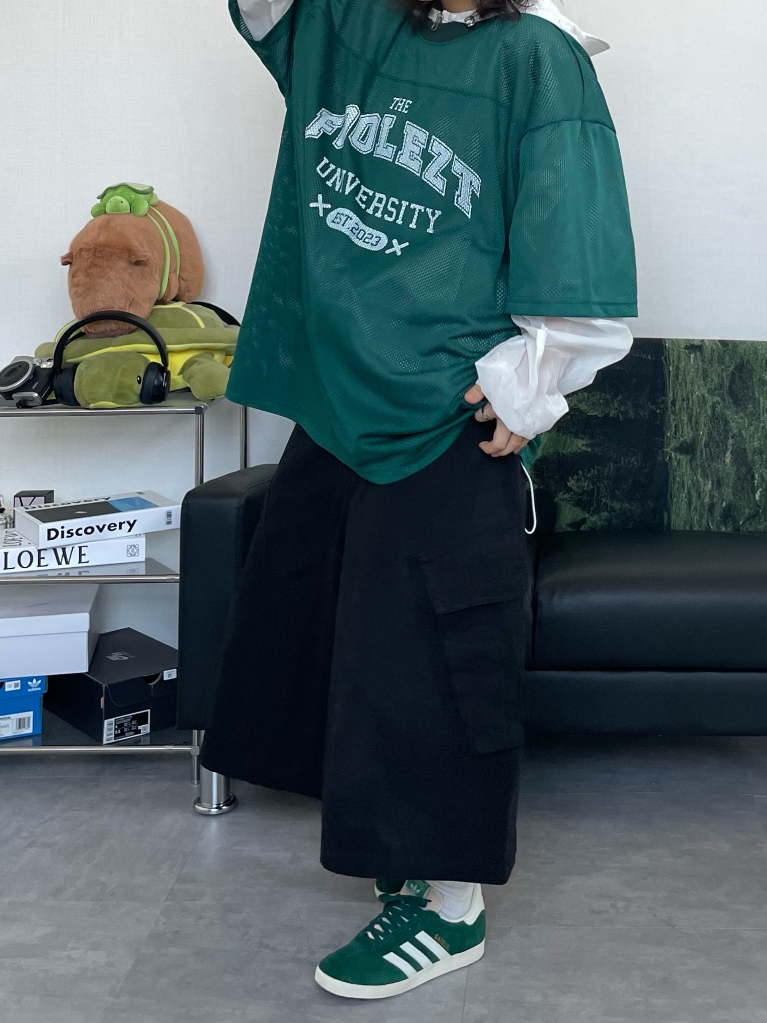 Adidas Gazelle Dark Green Cream White 착용 스타일 - 7