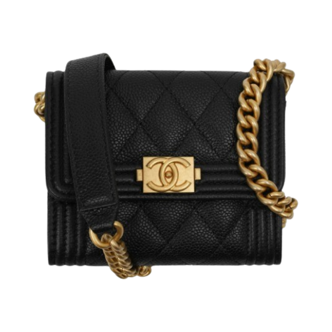 샤넬 보이 샤넬 플랩 체인 코인 지갑 그레인드 카프스킨 & 골드 메탈 블랙(Chanel Boy Chanel Flap Coin Purse With Chain Grained Calfskin & Gold Black)