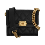Chanel Boy Chanel Flap Coin Purse With Chain Grained Calfskin & Gold Black