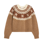 (W) Celine Crew Neck Sweater In Triomphe Fair Isle Wool Camel