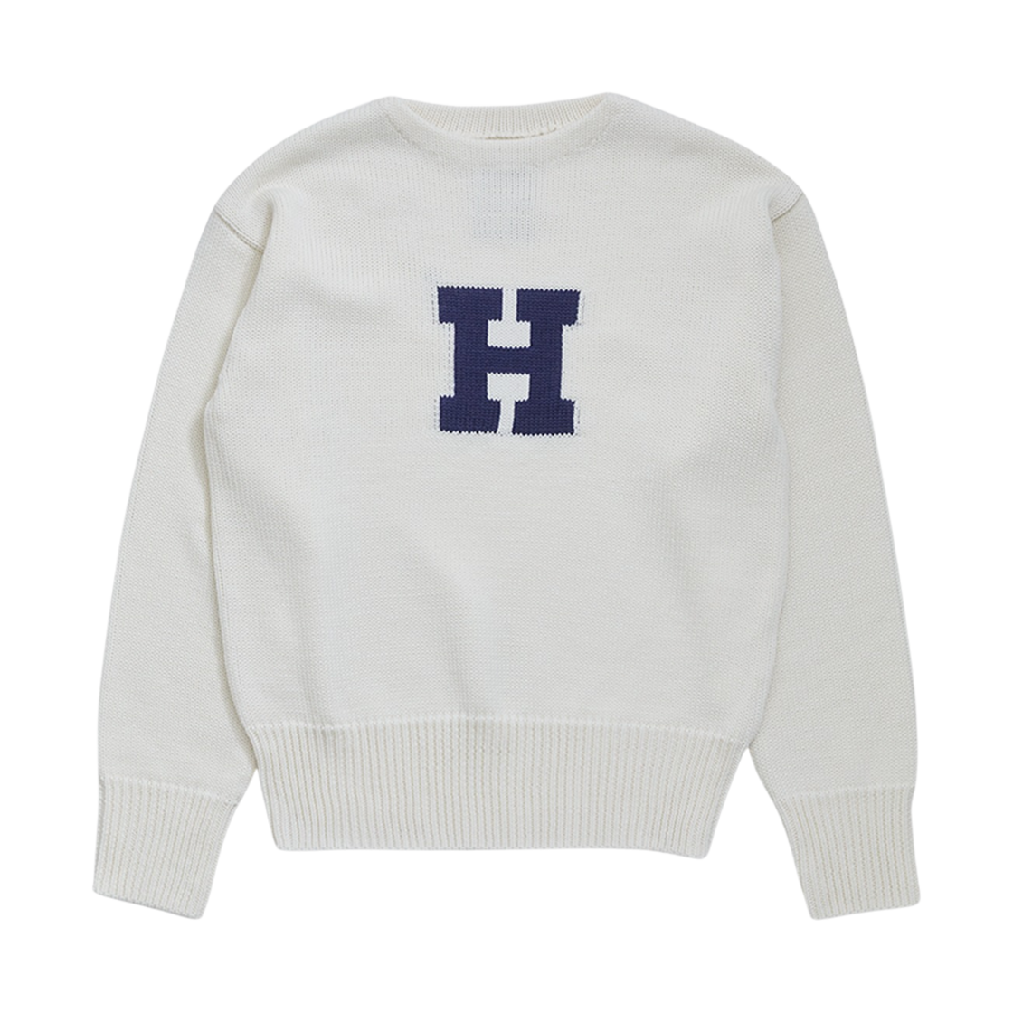 - Heritage Floss Wool Letterman Sweater Ivory
