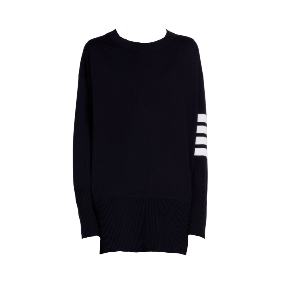 FKA342A-Y1002-415 (W) Thom Browne Fine Merino Wool 4-Bar Exaggerated Fit Crew Neck Pullover Navy