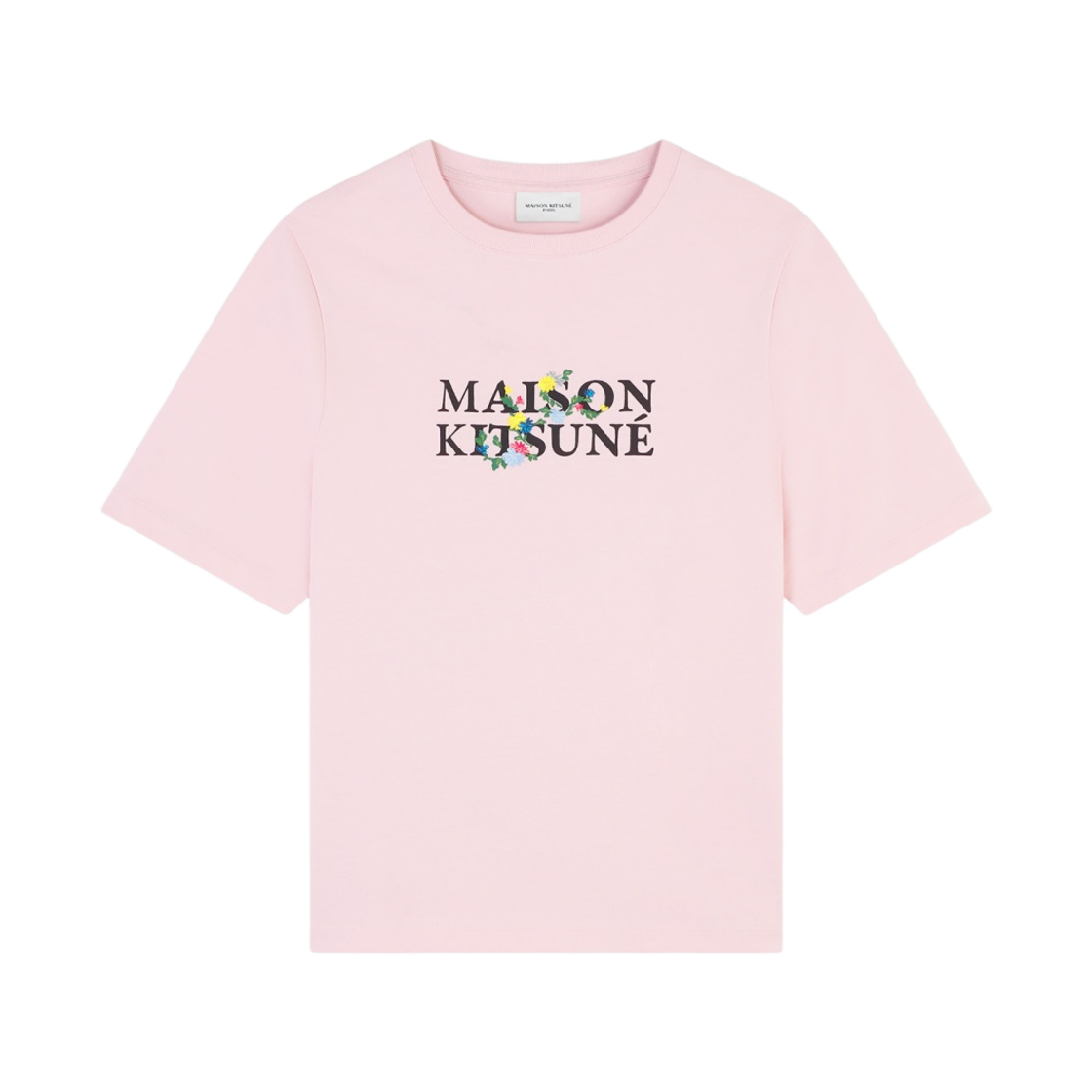 (W) 메종 키츠네 플라워 컴포트 티셔츠 페일 핑크((W) Maison Kitsune Flowers Comfort T-Shirt Pale Pink) - 1