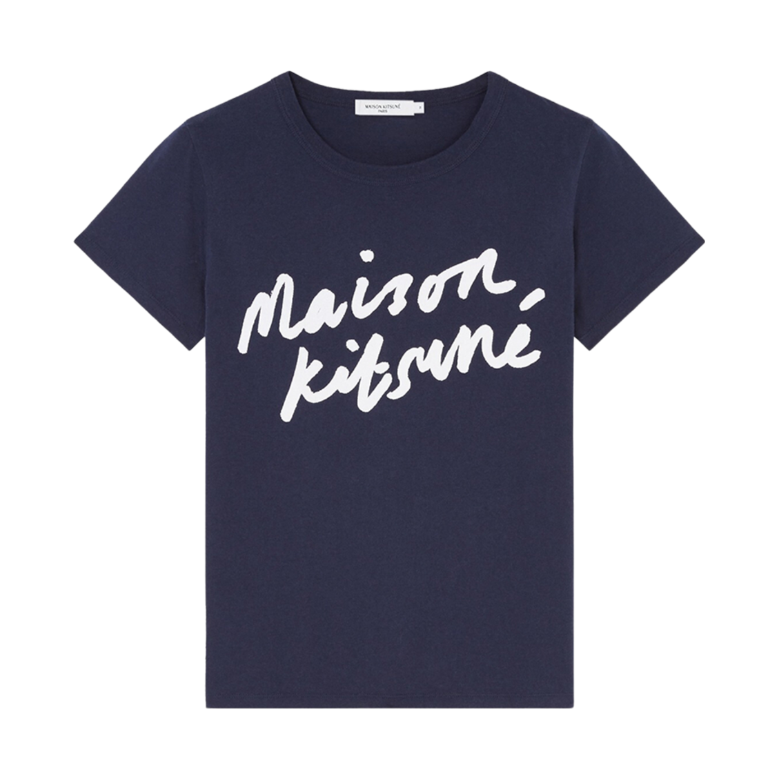 (W) 메종 키츠네 핸드라이팅 클래식 티셔츠 네이비((W) Maison Kitsune Handwriting Classic T-Shirt Navy) - 1