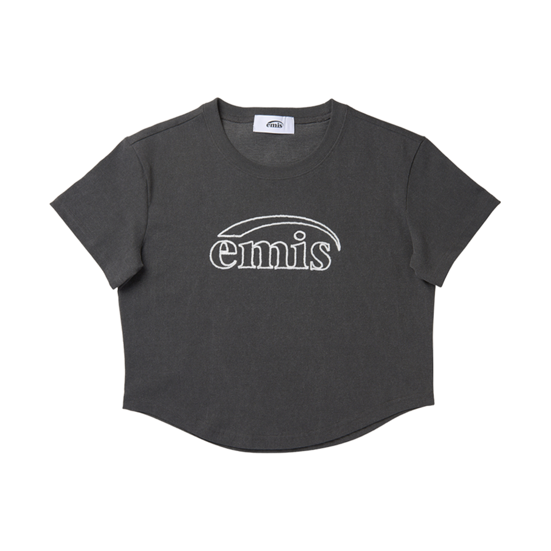 (W) 이미스 크롭 체인 스티치 티셔츠 차콜((W) Emis Cropped Chain Stitch T-Shirt Charcoal) - 1
