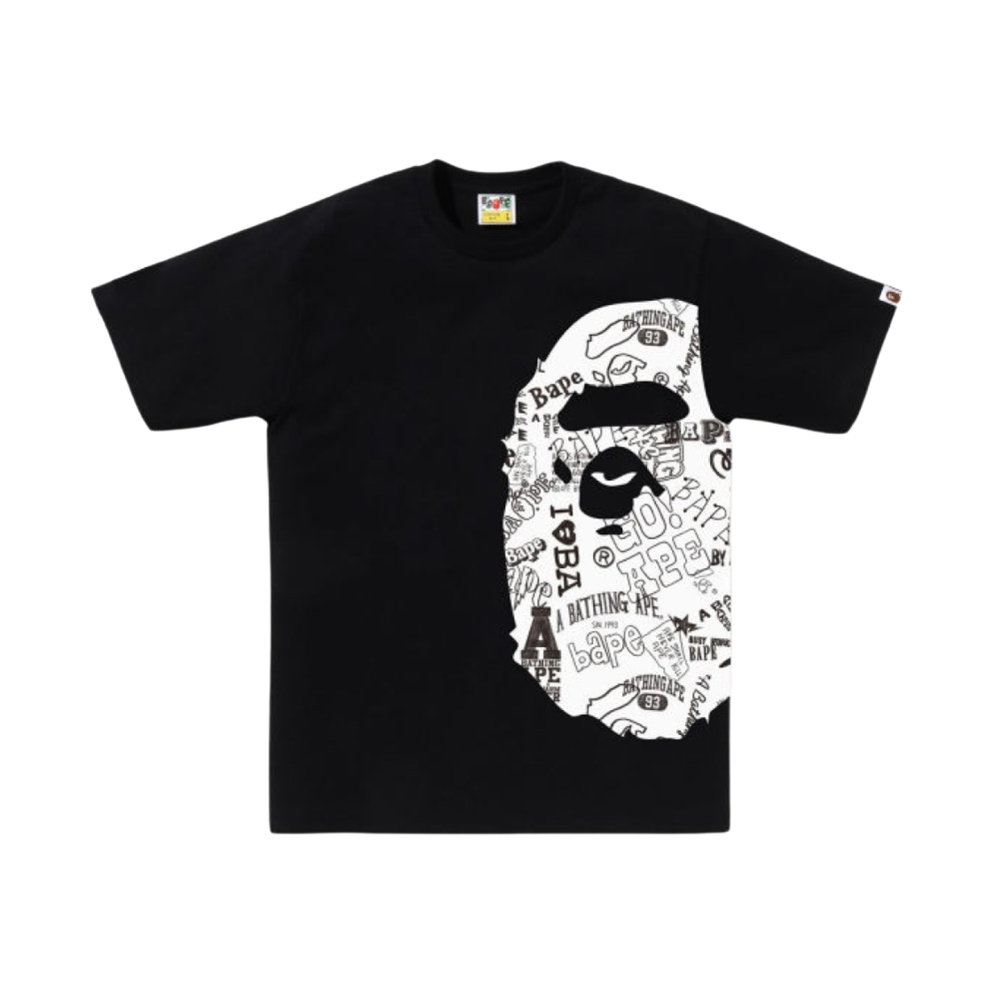 베이프 핸드 드로우 패턴 사이드 빅 에이프 헤드 티셔츠 블랙