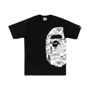 BAPE Hand Draw Pattern Side Big Ape Head T-Shirt Black