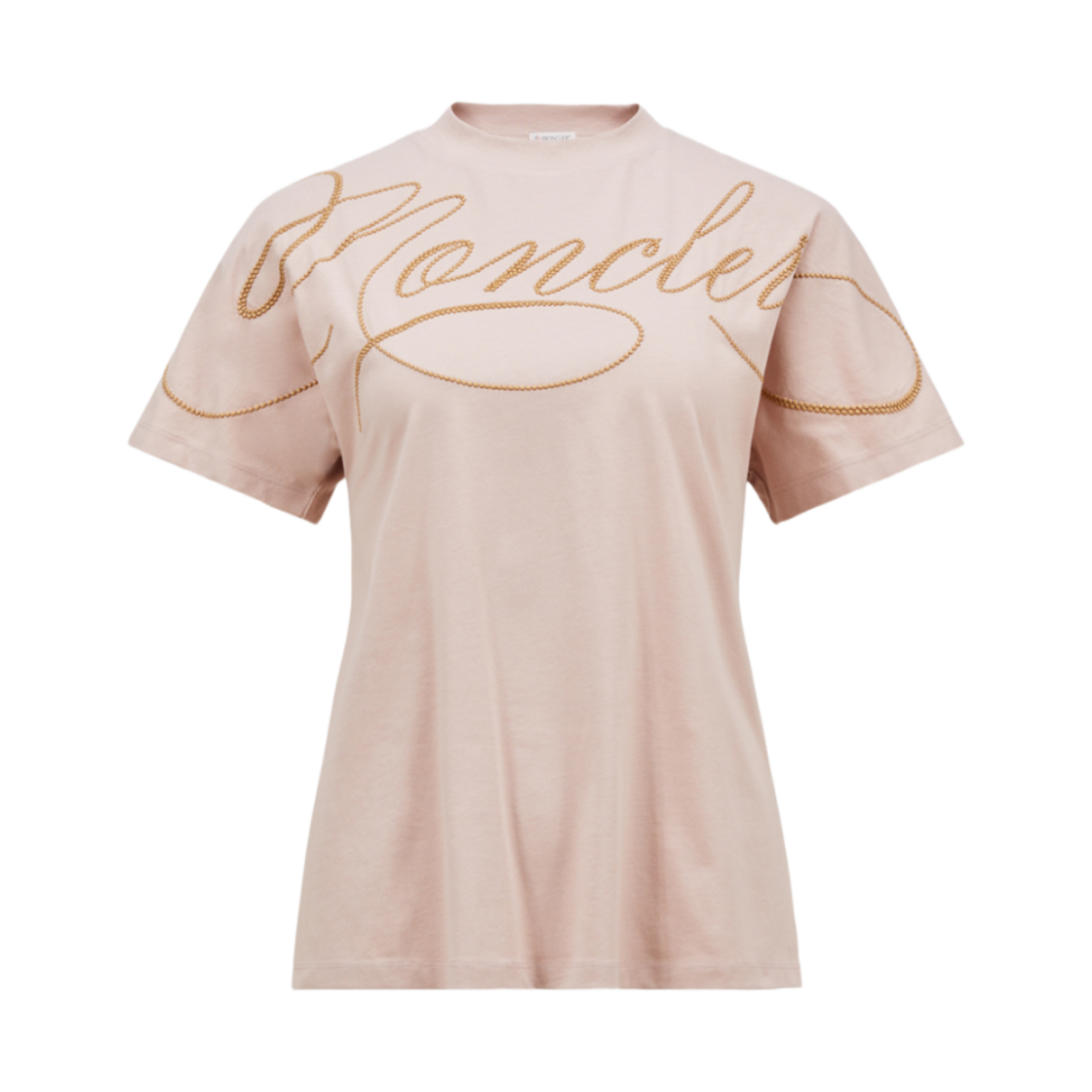 K1-093-8C00003-89AUO-529 (W) Moncler Embroidered Cursive Logo Cotton T-Shirt Rose Pink - 25SS