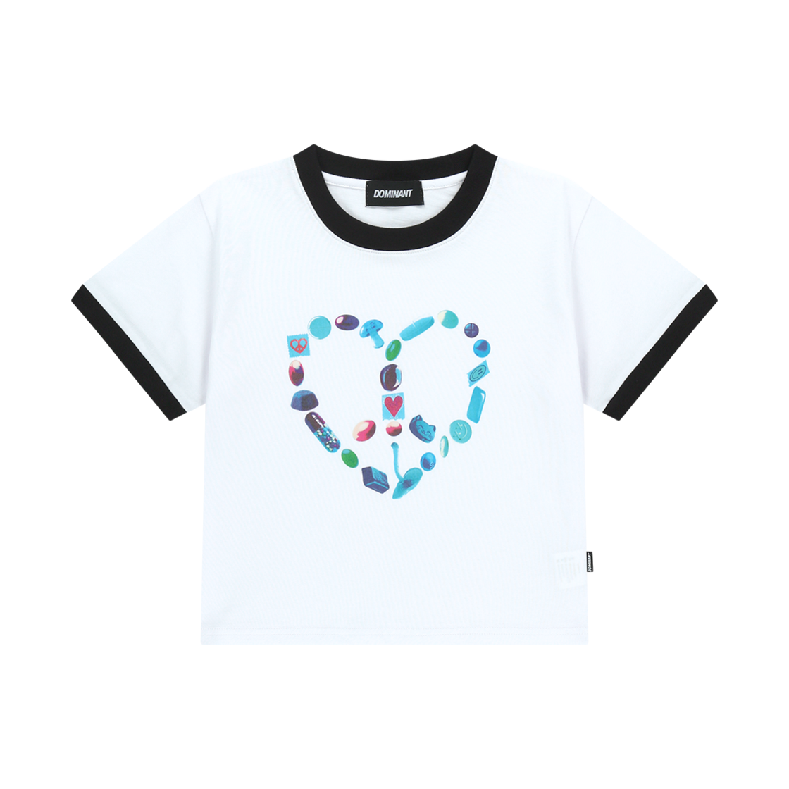 DMNT25SSCTWH02 Dominant Heart Peace Ringer Crop T-Shirt White