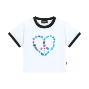Dominant Heart Peace Ringer Crop T-Shirt White