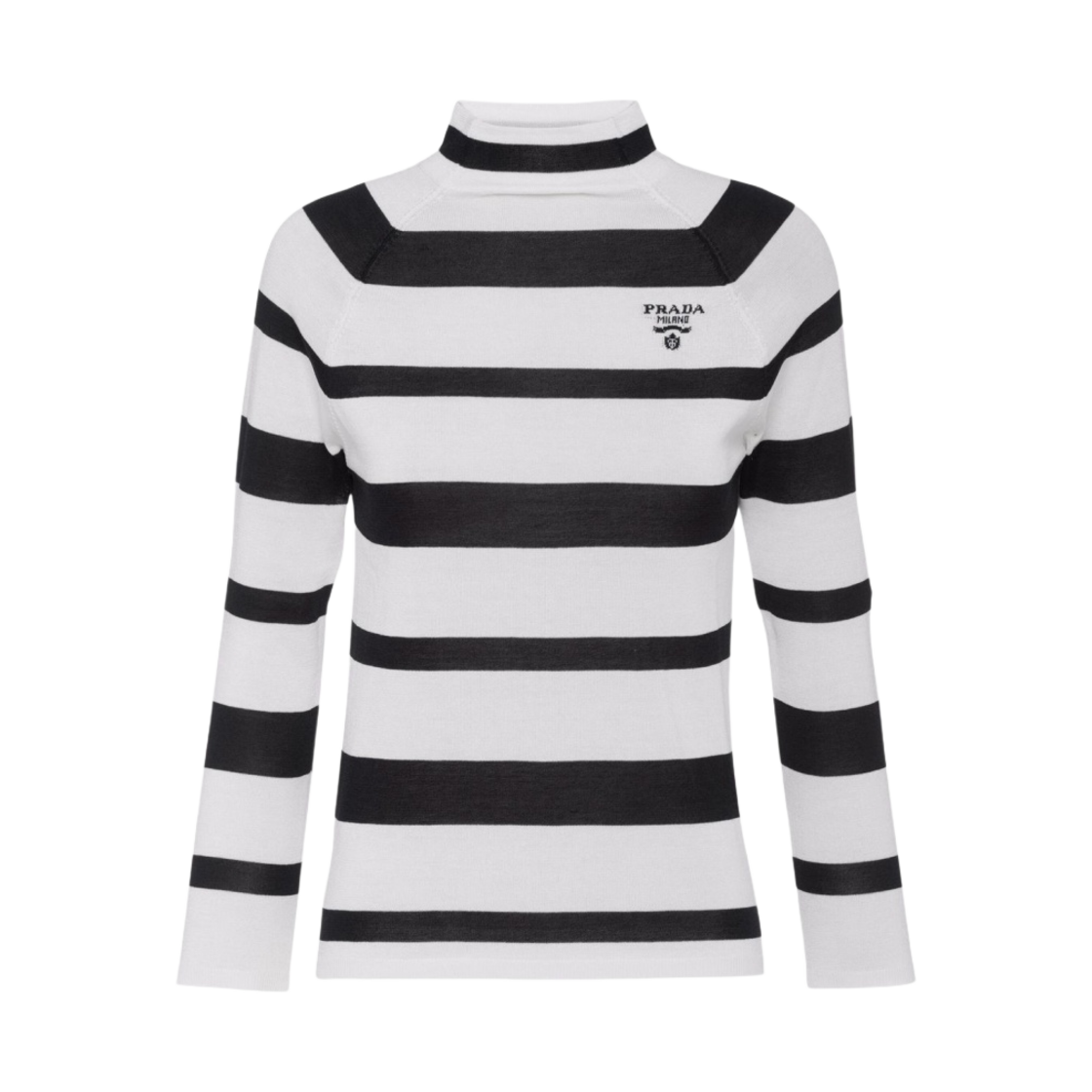 (W) 프라다 실크 코튼 모크 터틀넥 화이트 블랙((W) Prada Silk Cotton Mock Turtleneck White Black) - 1