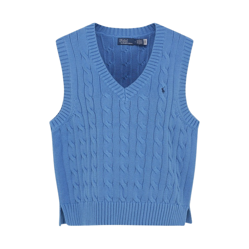 [30%적립] 폴로 랄프 로렌 우먼 케이블 니트 코튼 V넥 스웨터 베스트 블루([30%적립] Polo Ralph Lauren Women Cable Knit Cotton V-Neck Sweater Vest Blue)