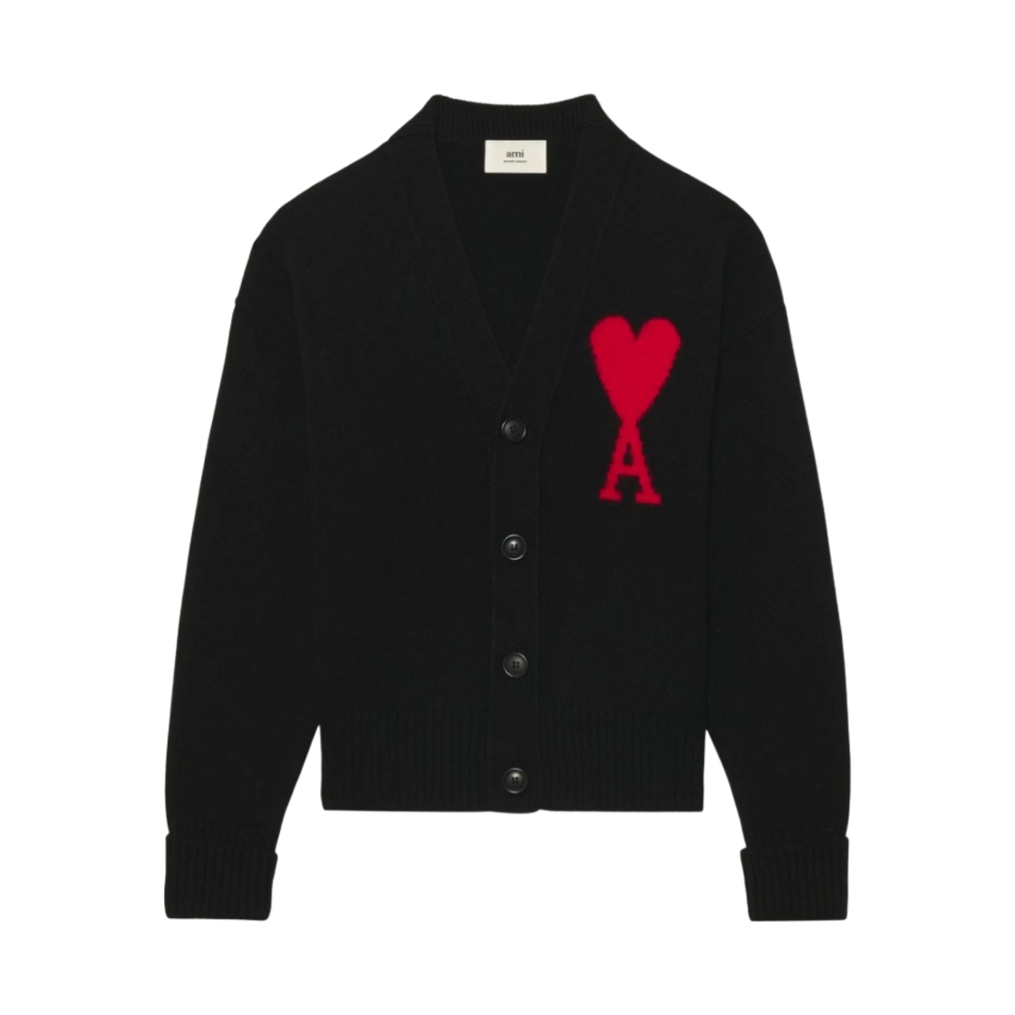 아미 빅 하트 로고 오버사이즈 인타르시아 가디건 블랙(AMI de Coeur Oversize Intarsia Cardigan Black)