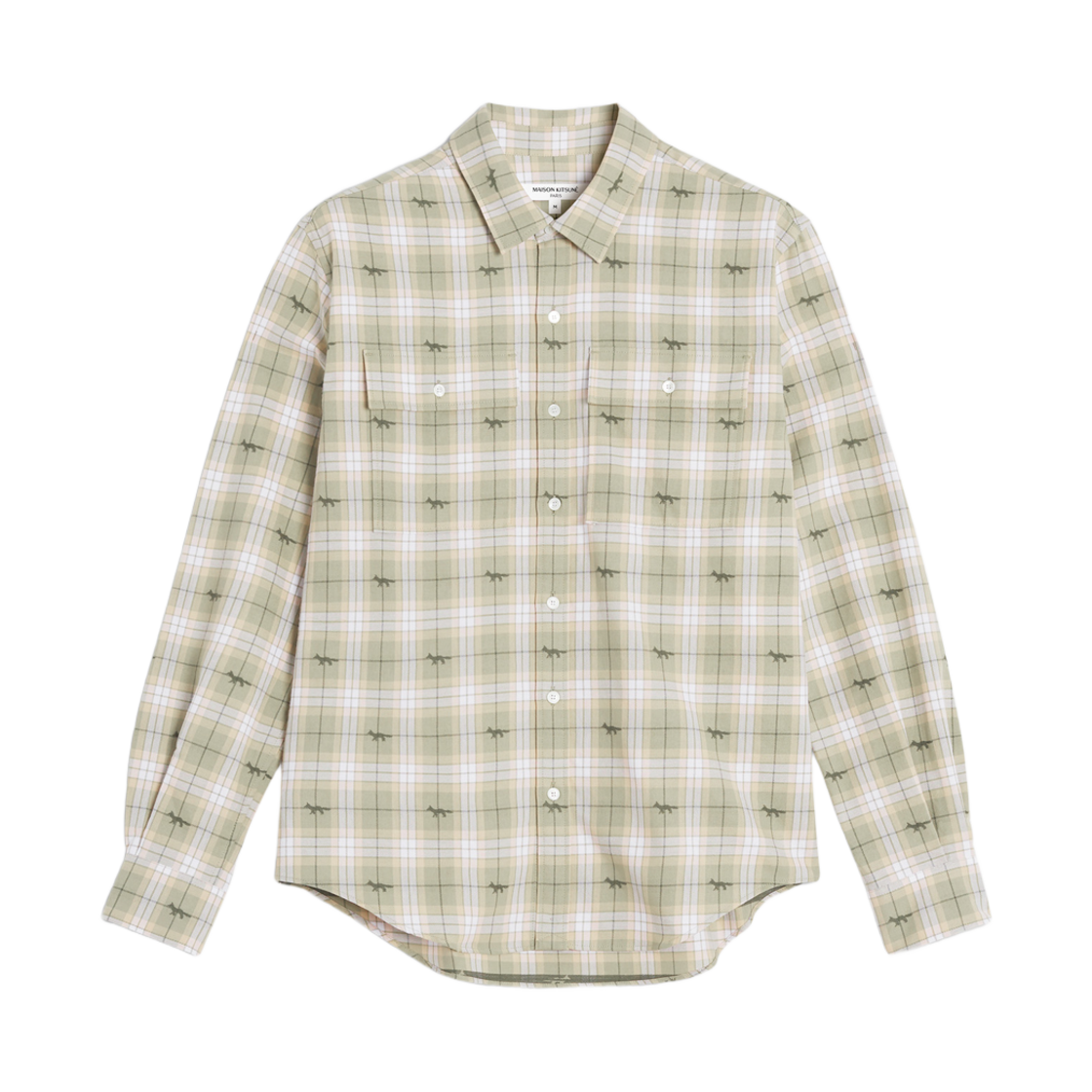OM00425WW0118-0179 Maison Kitsune Double Pocket Skate Shirt Canvas Military Green