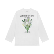 Wooyoungmi Flower Print Long Sleeve Back Logo T-Shirt White - 22SS