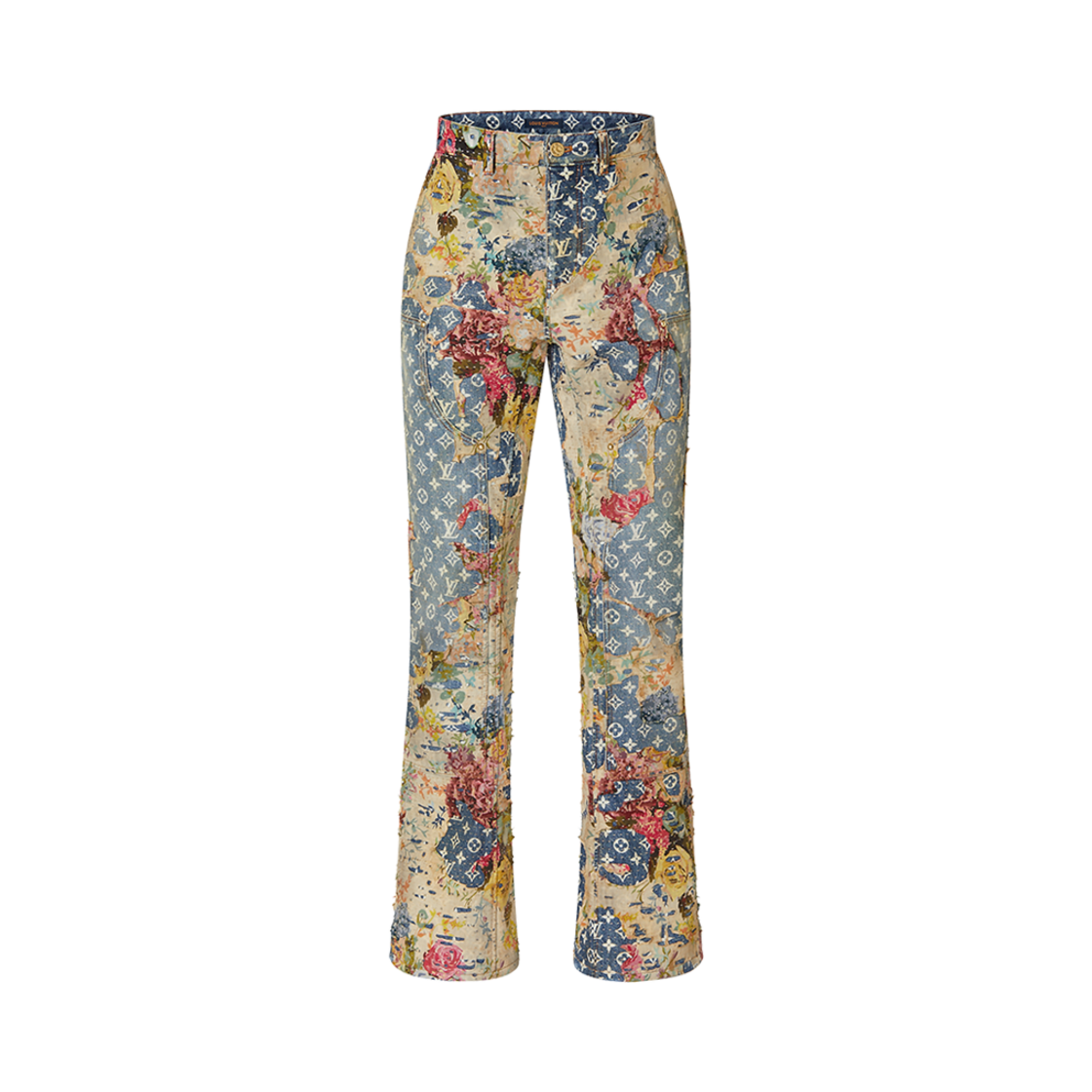 - Louis Vuitton Destroyed Carpenter Bell Bottom Denim Pants Indigo