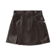 (W) BAPE Logo Leather Mini Skirt Brown