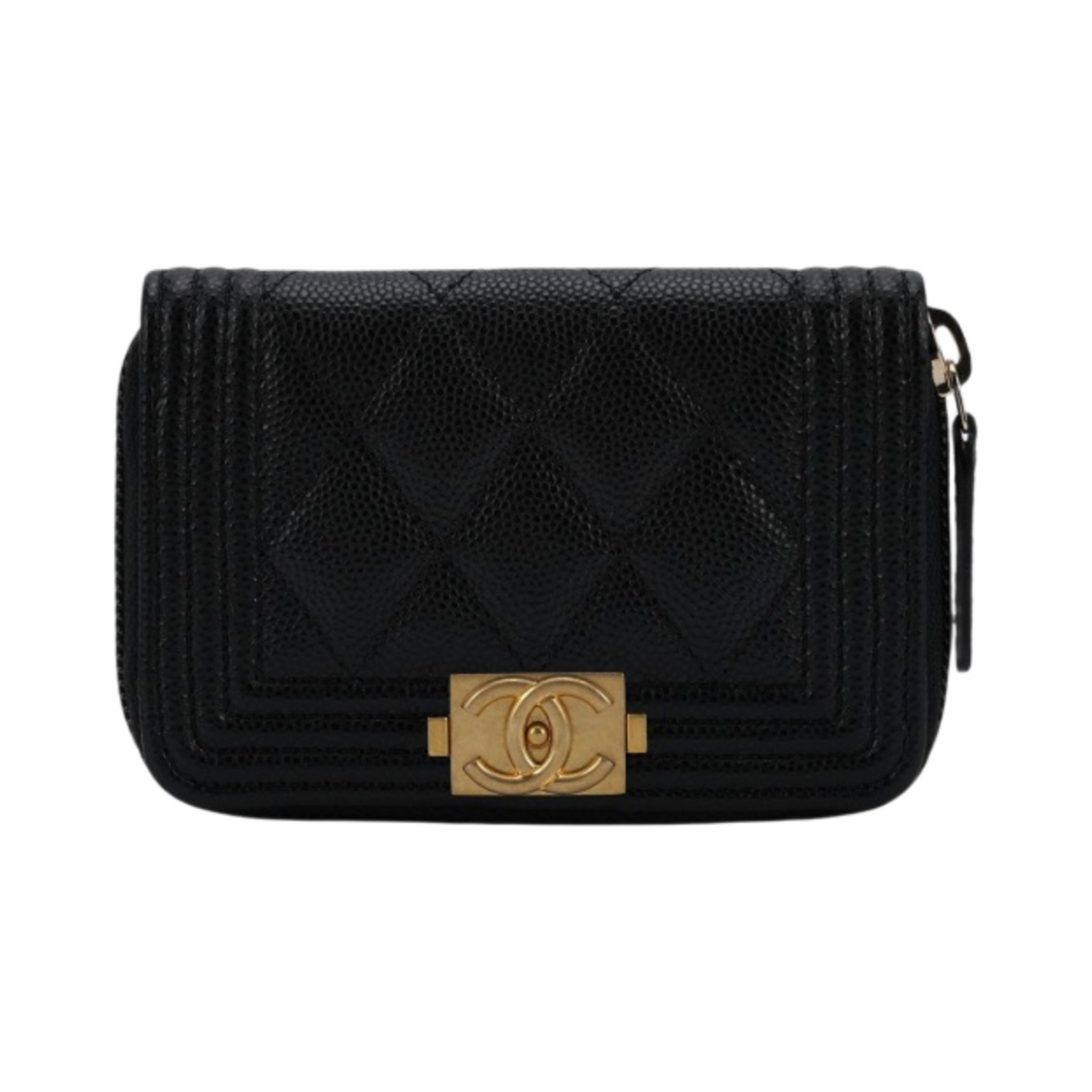 샤넬 보이 샤넬 지퍼 동전 지갑 그레인드 카프스킨 & 골드 메탈 블랙(Chanel Boy Chanel Zipped Coin Purse Grained Calfskin & Gold Black)
