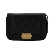 Chanel Boy Chanel Zipped Coin Purse Grained Calfskin & Gold Black