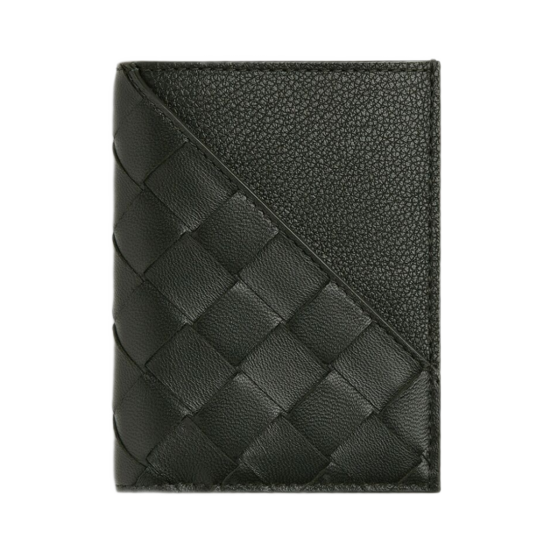 818102V57M13009 Bottega Veneta Intrecciato Diagonal Slim Flap Card Case Dark Green