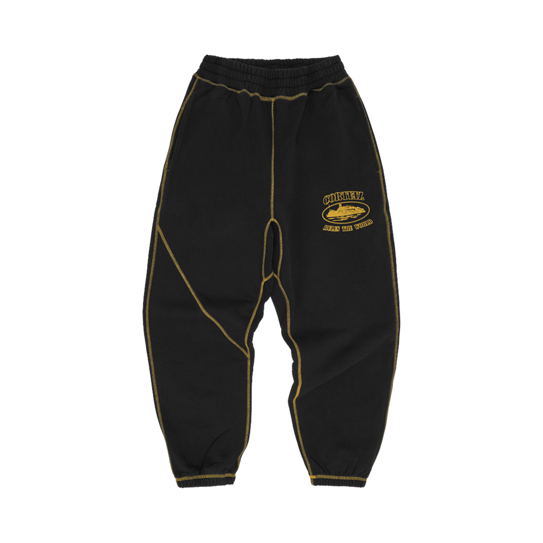 코르테이즈 알카트라즈 콘트라스트 스웨트팬츠 블랙 옐로우(Corteiz Alcatraz Contrast Sweatpants Black Yellow)