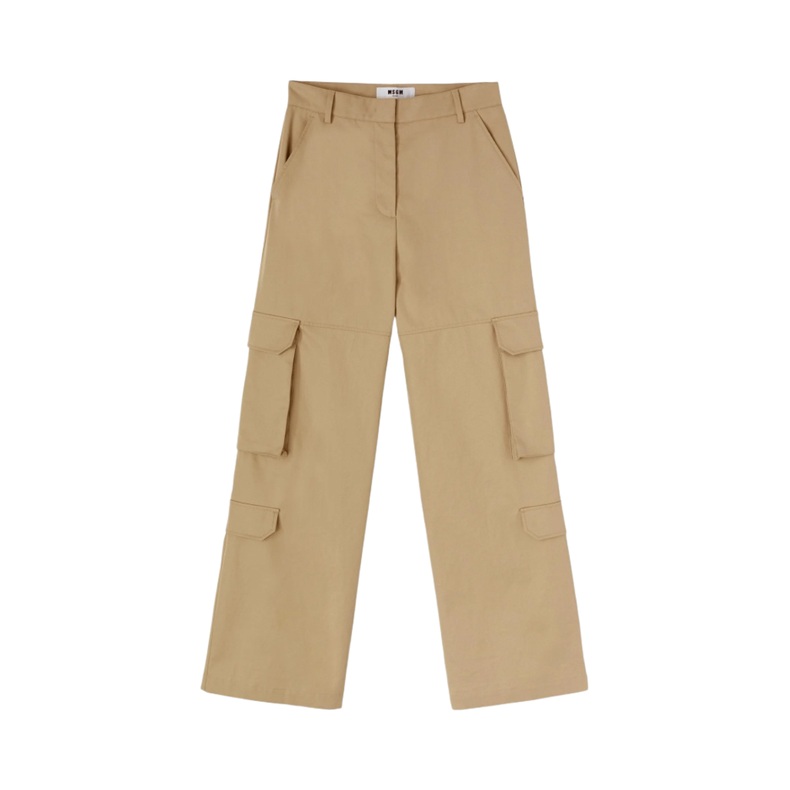 (W) MSGM 솔리드 컬러 코튼 스트레이트 레그 카고 팬츠 베이지((W) MSGM Solid Color Cotton Straight Legs Cargo Pants Beige)