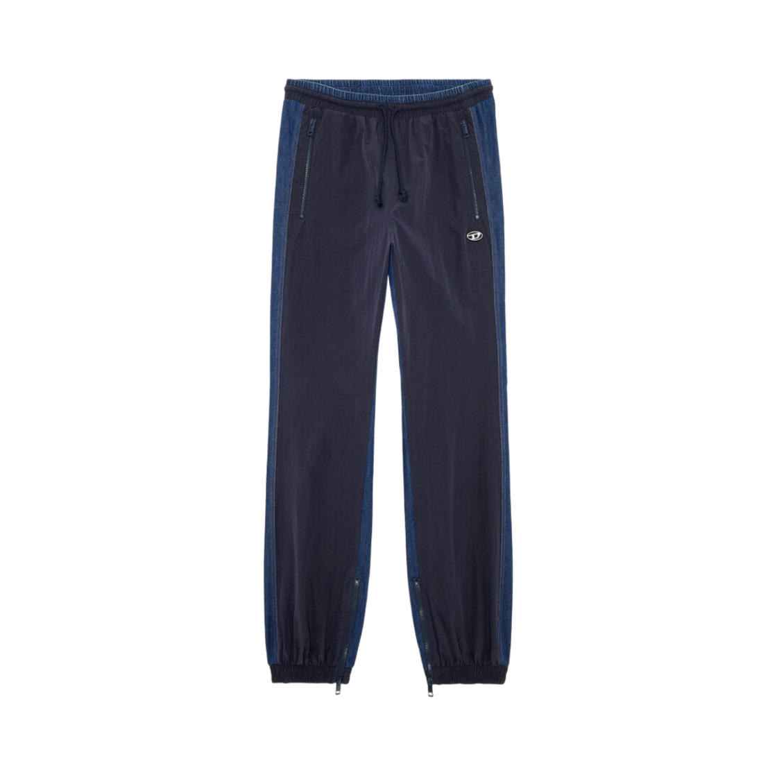 A104360WFAM-81E Diesel P-Bright Track Pants in Wrinkled Nylon and Denim Blue