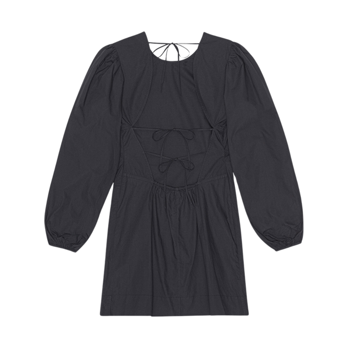 (W) 가니 코튼 포플린 오픈 백 미니 드레스 블랙((W) Ganni Cotton Poplin Open Back Mini Dress Black) - 2