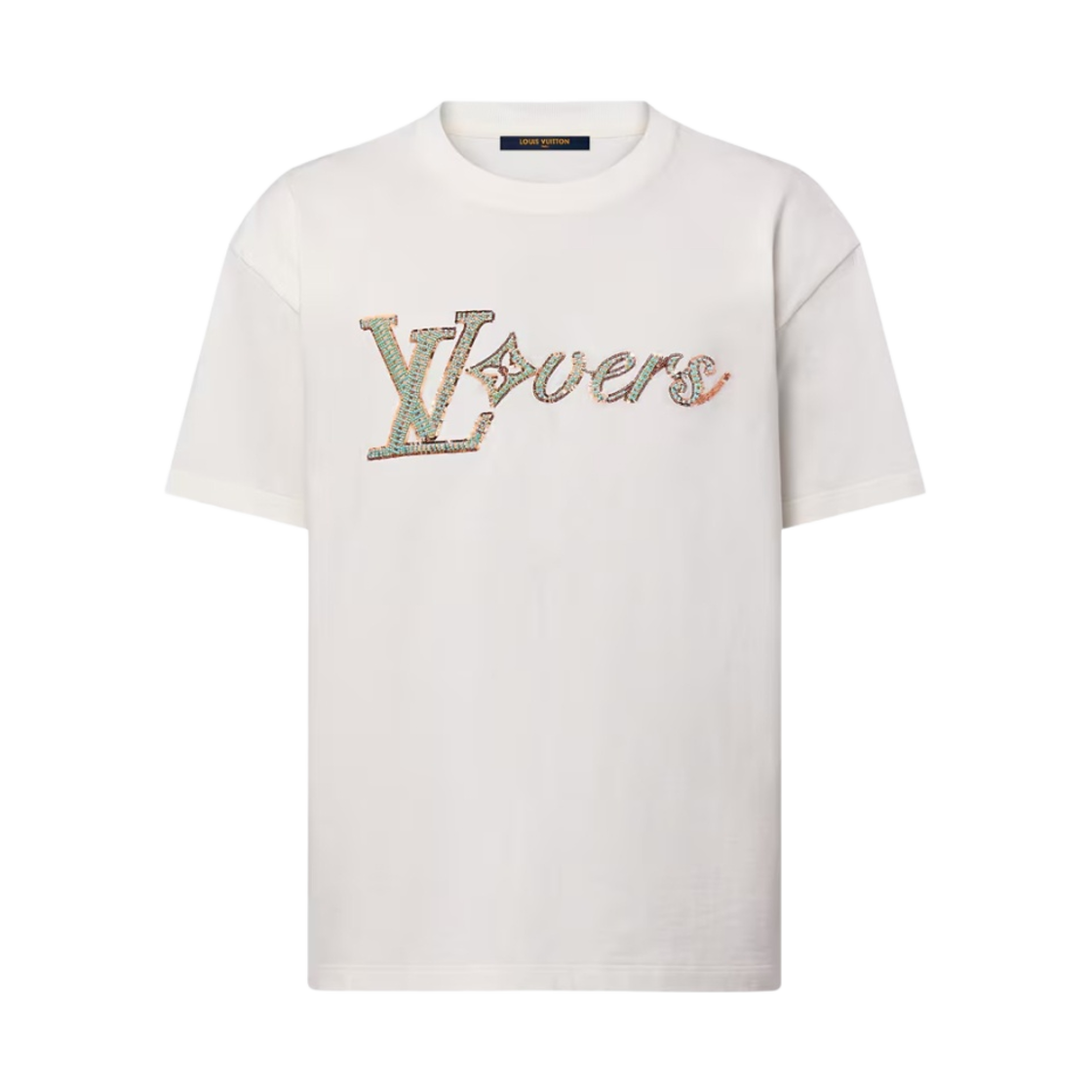 - Louis Vuitton Embroidered Short Sleeved T-Shirt Milky White