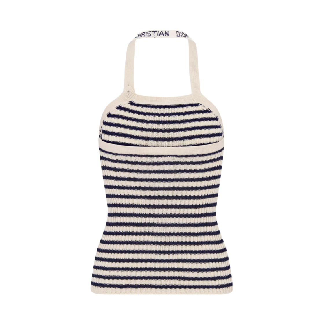 (W) 디올 디올리비에라 백리스 탱크 탑 코튼 립드 니트 디올 마리네르 모티프 화이트 네이비 블루((W) Dior Dioriviera Backless Tank Top Cotton Ribbed Knit with Dior Mariniere Motif White Navy Blue) - 2