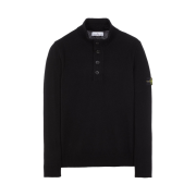 Stone Island 540A3 High Neck Half Button Lambswool Knit Black - 22FW