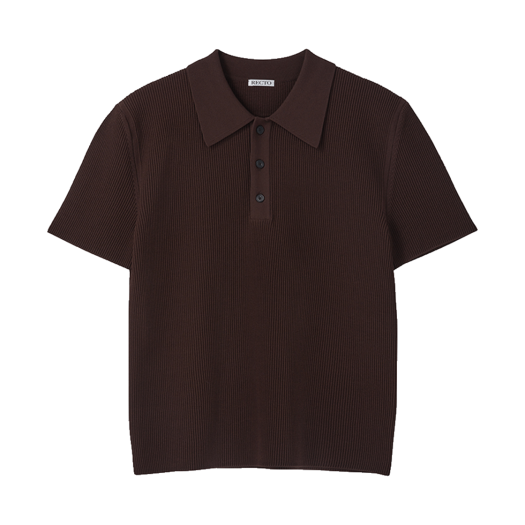 RM25SKTP002DR Recto Compact Knit Classic Polo Top Dark Brown