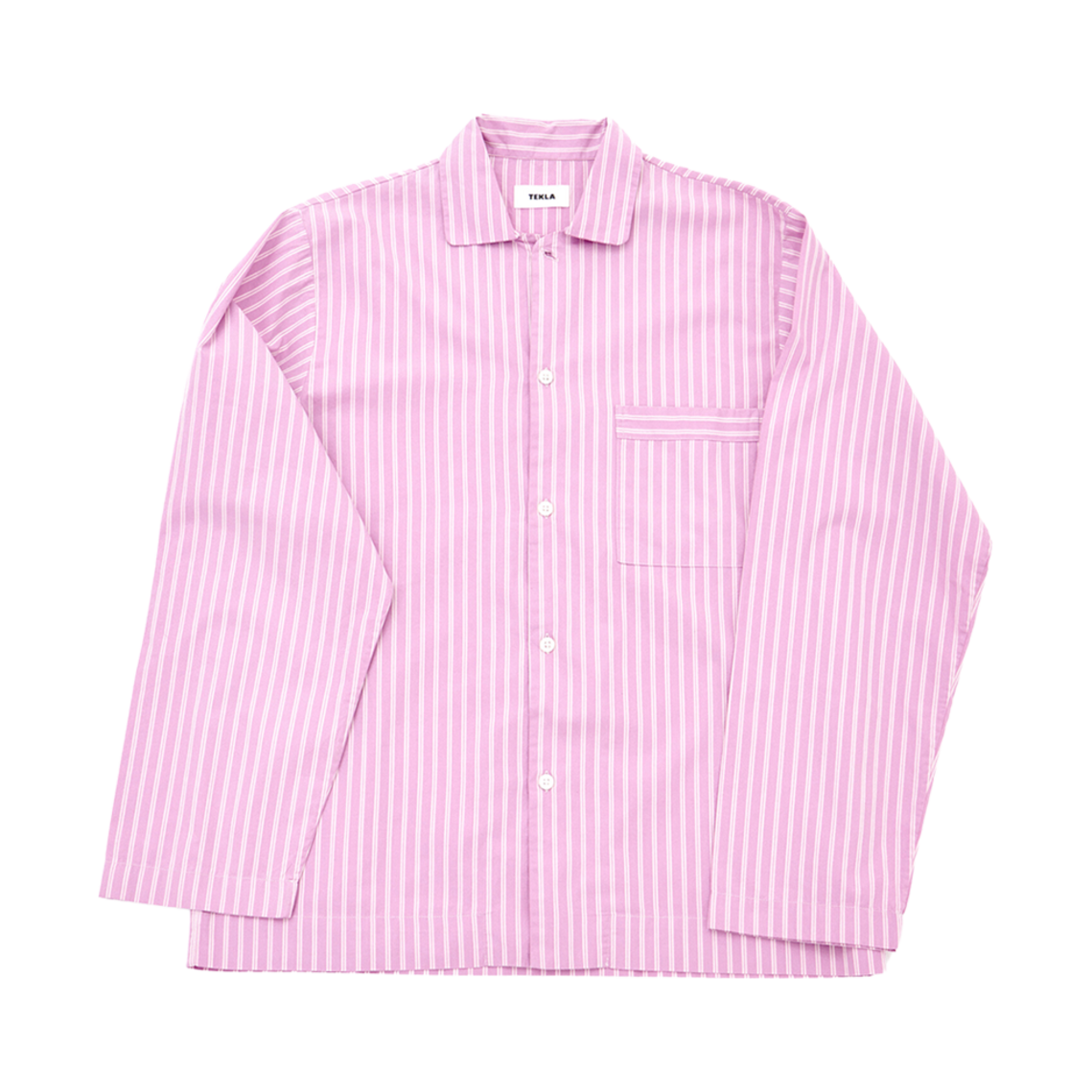 테클라 포플린 슬립웨어 롱슬리브 셔츠 퍼플 핑크 스트라이프(Tekla Poplin Sleepwear Long Sleeved Shirt Purple Pink Stripes)