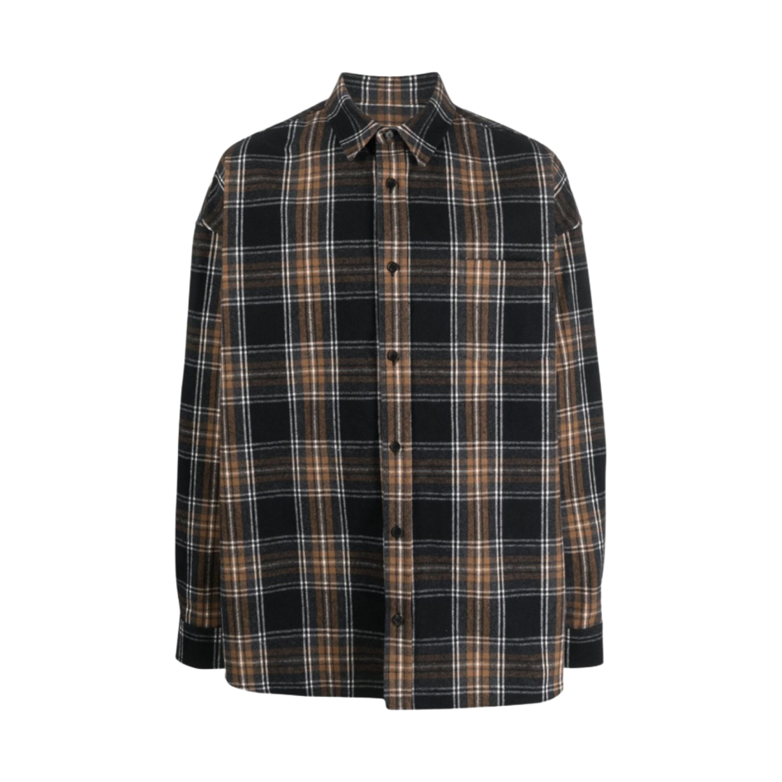준지 코튼 클래식 루즈 체크 셔츠 브라운 - 23FW