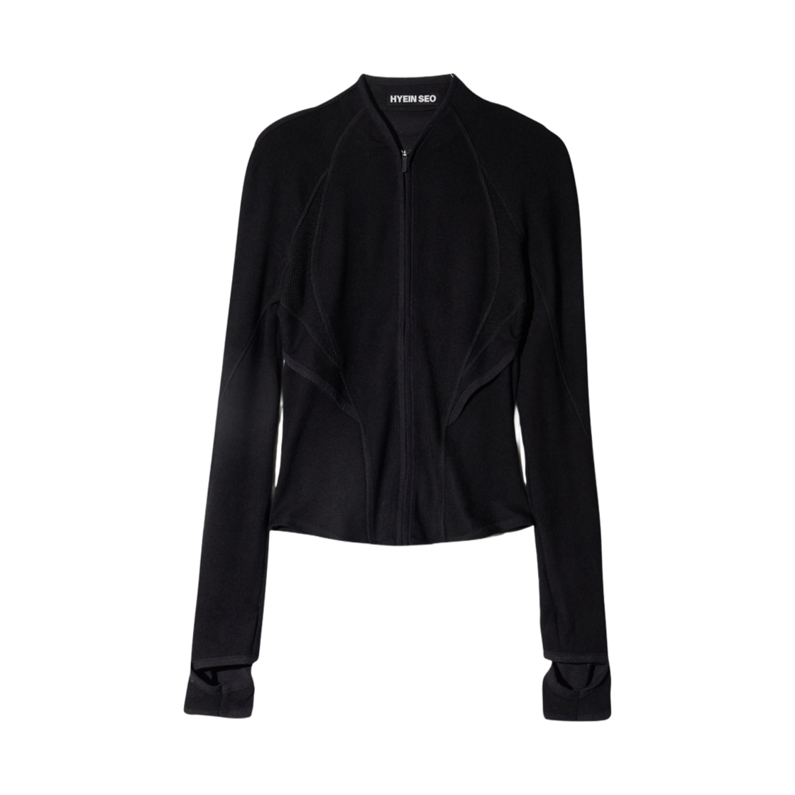 (W) 혜인 서 슬래쉬 집 탑 블랙((W) Hyein Seo Slashed Zip Top Black)