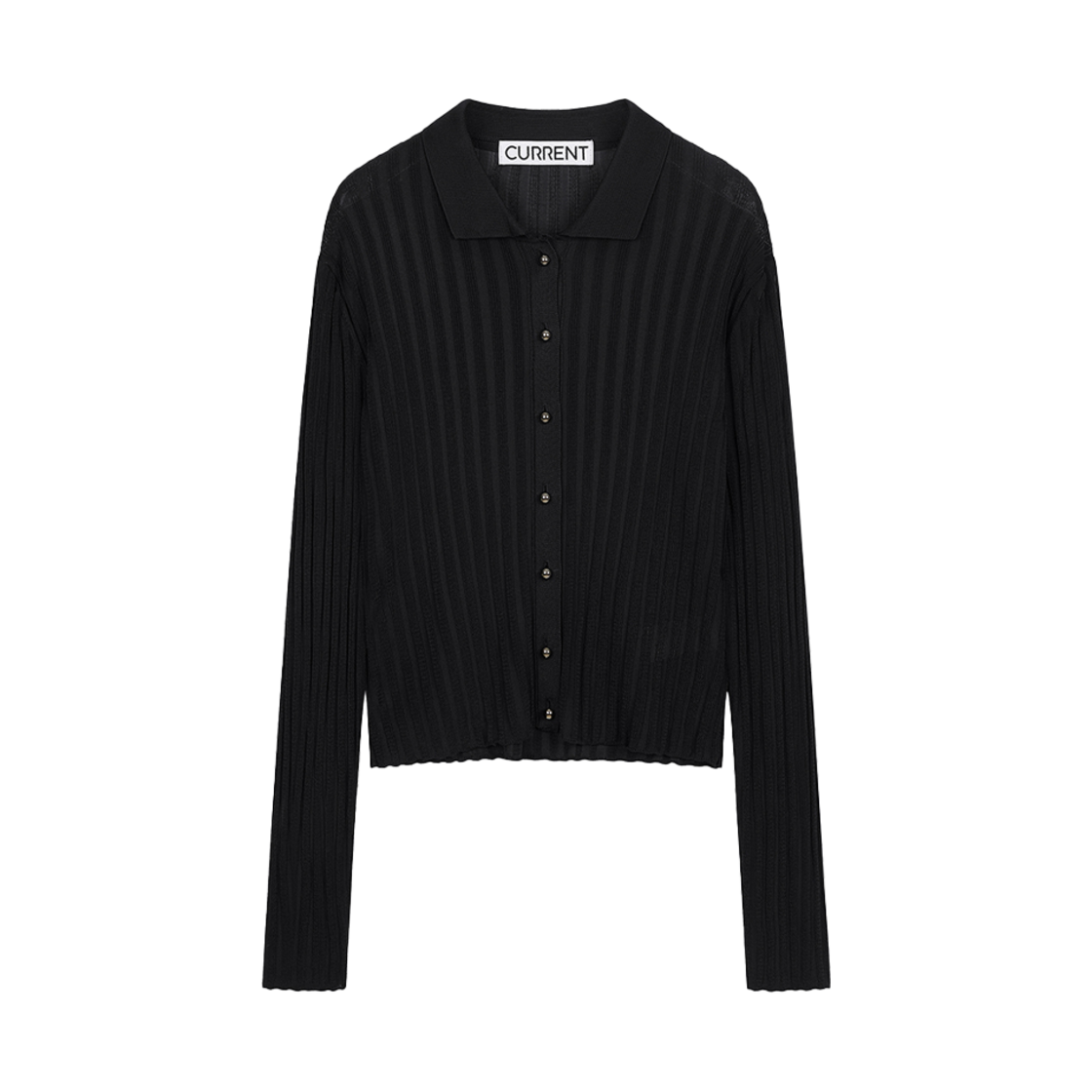커렌트 레이온 긴팔 카라니트 블랙(Current Rayon Long Sleeved Collar Knit Black)