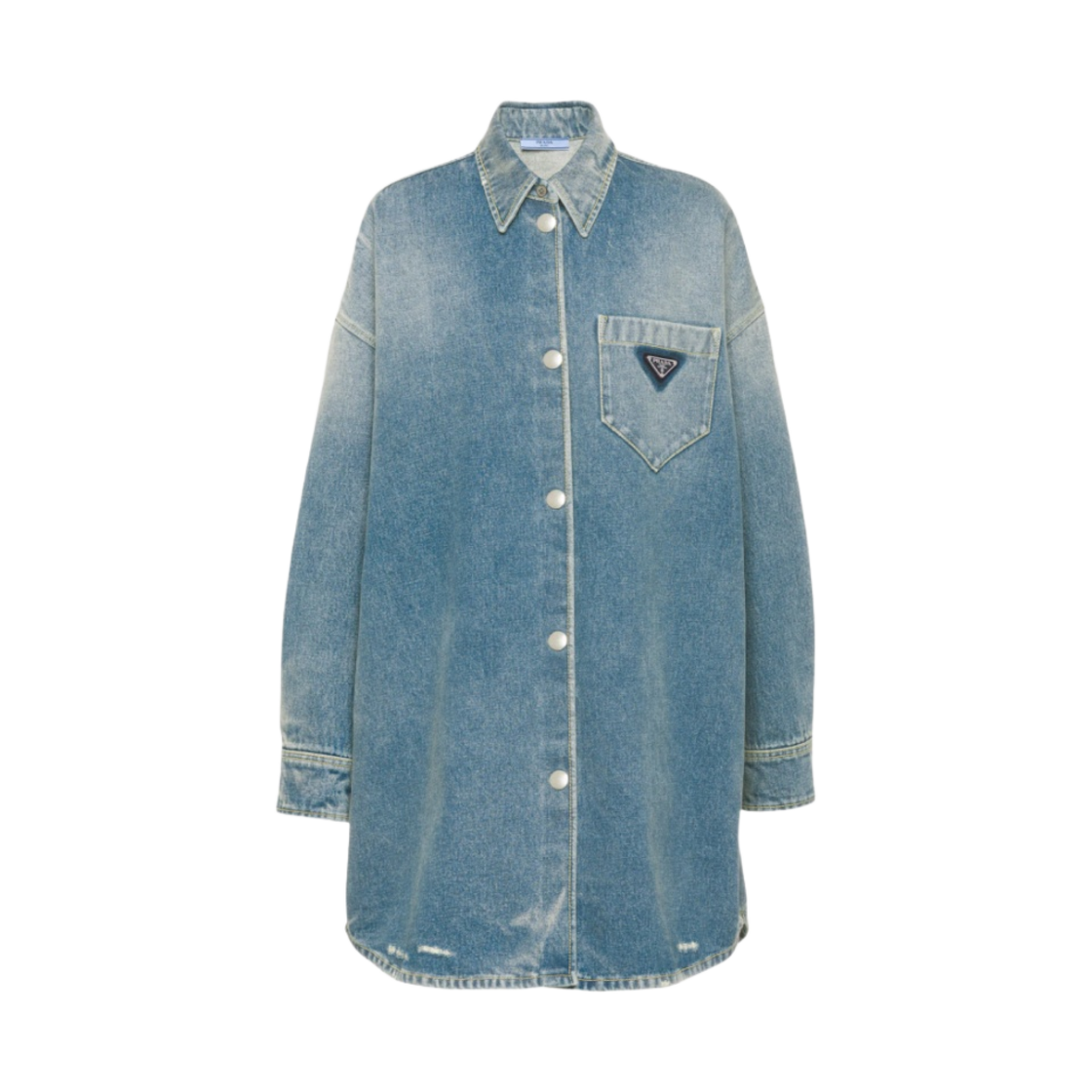 (W) 프라다 오버사이즈 오가닉 데님 셔츠 네이비((W) Prada Oversized Organic Denim Shirt Navy) - 1