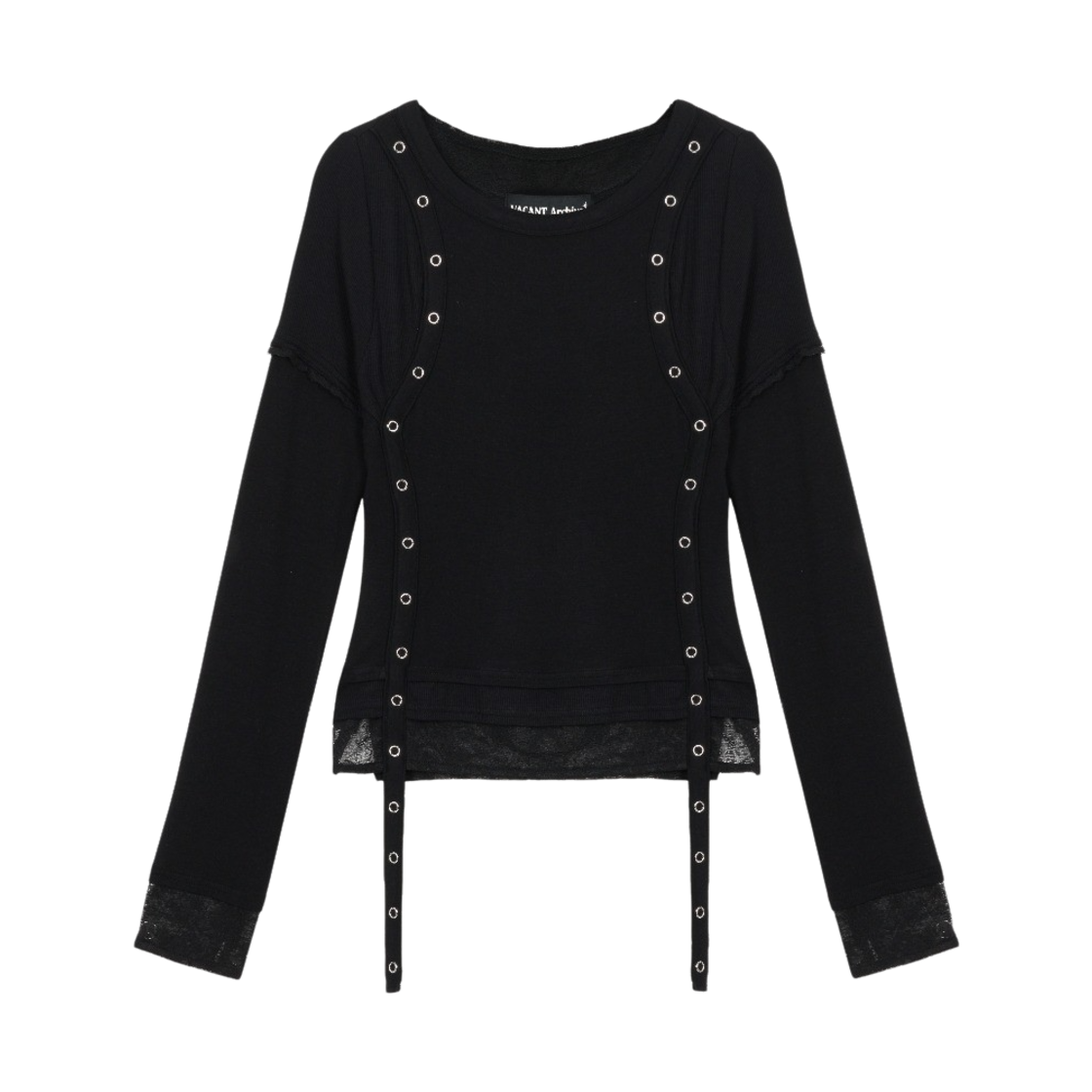 베이컨트 아카이브 우먼 레노 트리플 레이어드 롱슬리브 탑 블랙(Vacant Archive Women Leno Triple Layered Long Sleeve Top Black)