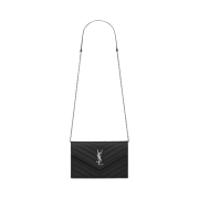 Saint Laurent Cassandre Matelasse Envelope Chain Wallet in Grain De Poudre Embossed Leather Black