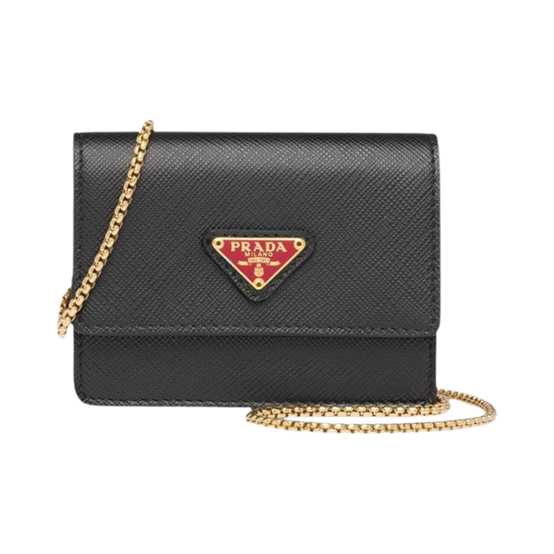 프라다 사피아노 레더 트라이앵글 로고 체인 지갑 블랙 파이어리 레드(Prada Saffiano Leather Triangle Logo Chain Wallet Black Fiery Red) - 1