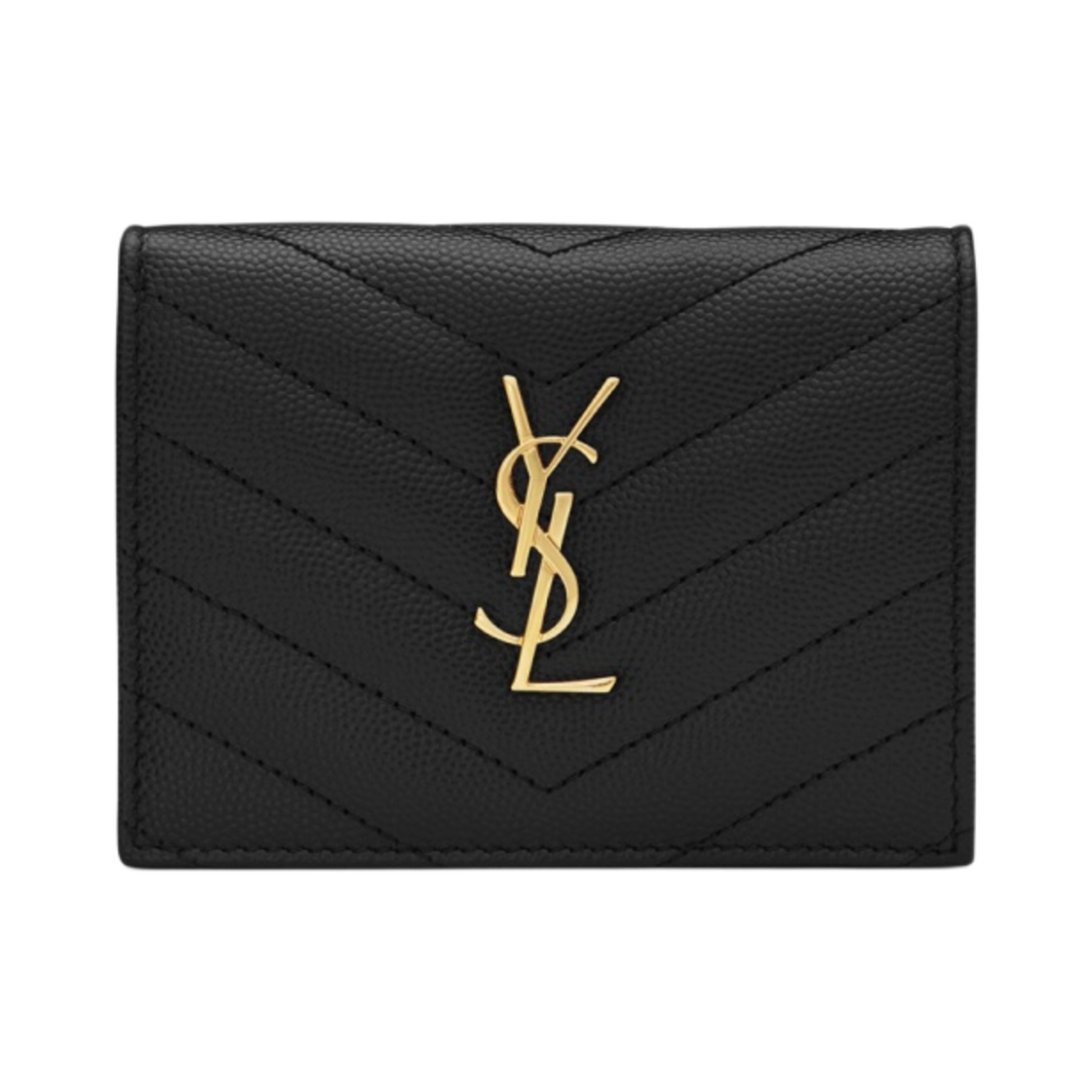 530841-BOWA1-1000/668290-BOWA1-1000 Saint Laurent Gold Monogram Card Case in Grain de Poudre Embossed Leather Black