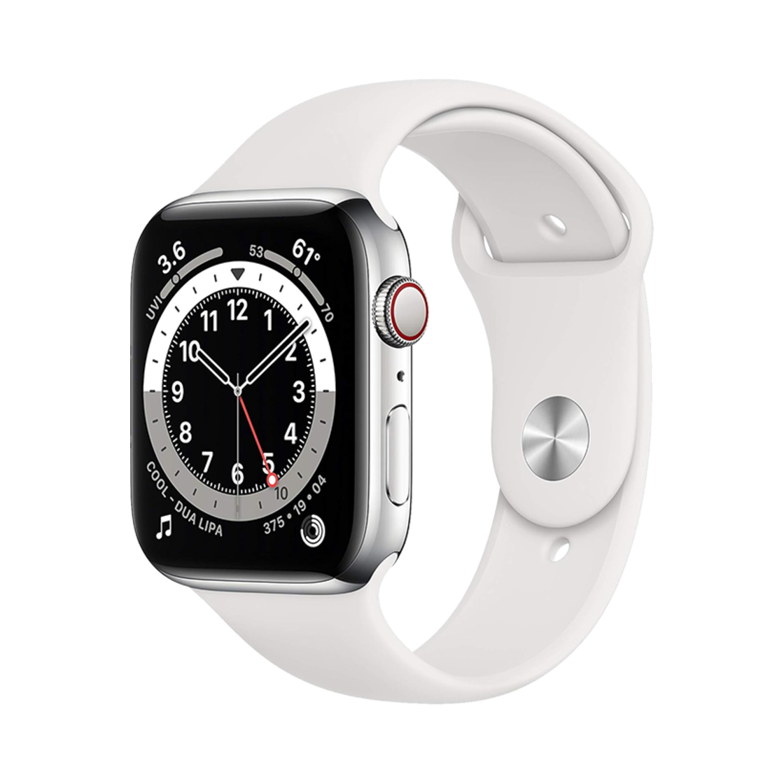 [B등급] 리퍼비시 애플워치 6 44mm 셀룰러 실버 스테인리스 스틸 케이스 스포츠 밴드 화이트([B등급] Refurbished Apple Watch Series 6 44mm Cellular Silver Stainless Steel Case with Sport Band White)