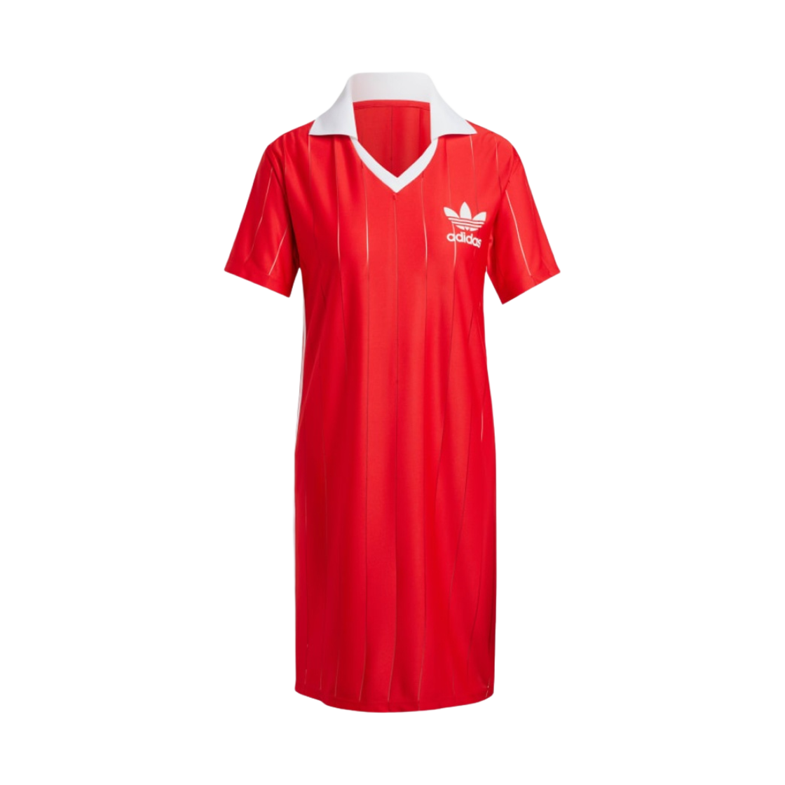 (W) 아디다스 아디컬러 3S 핀스트라이프 드레스 베러 스칼렛 - KR 사이즈((W) Adidas Adicolor 3S Pinstripe Dress Better Scarlet - KR Sizing)