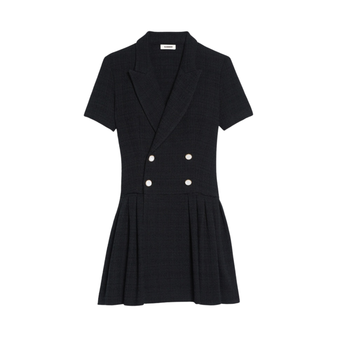(W) 산드로 트위드 플리츠 드레스 블랙((W) Sandro Tweed Pleats Dress Black)