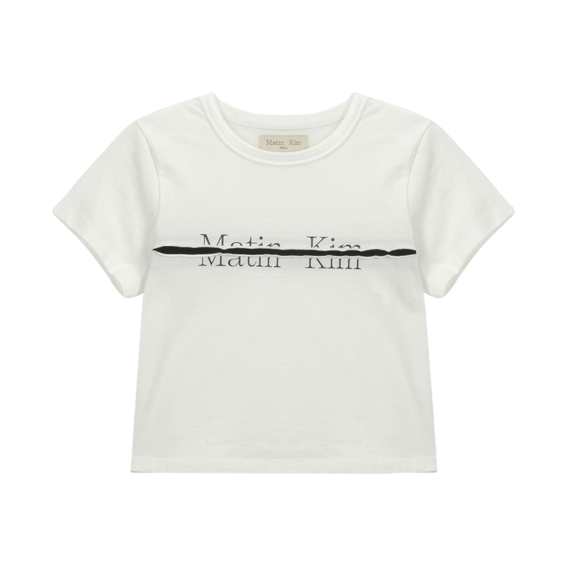 (W) 마뗑킴 로고 커티드 크롭탑 화이트((W) Matin Kim Logo Cutted Crop Top White)