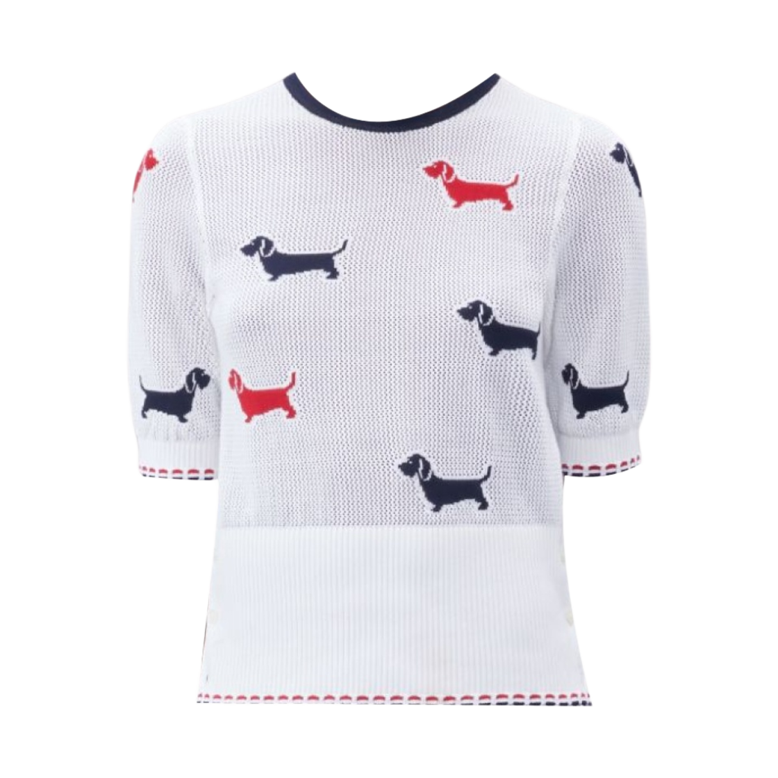 FKA444B-Y3006-100 (W) Thom Browne Cotton Pointelle Crewneck Hector T-Shirt White